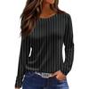 Women's Fashion Casual Slit Hem Round Neck Long Sleeve Loose  Printed T-Shirt Ladies Top