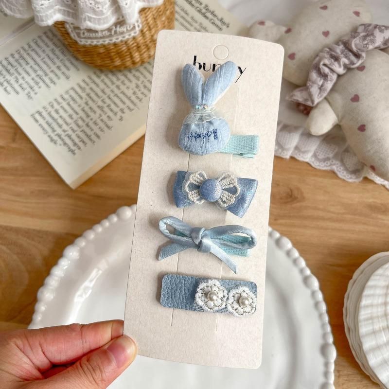 Spring and Summer New Rabbit Bow Combination Set Hairpin Cartoon Small Fresh Baby Side Does Not Hurt The Hairpin Female