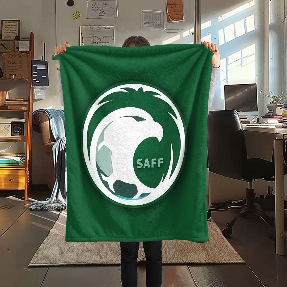 1PC Saudi Arabia National Football Team Patterned Flannel Blanket Suitable For All Seasons for Home Decor Warmth and Comfort Gifts Holiday Present