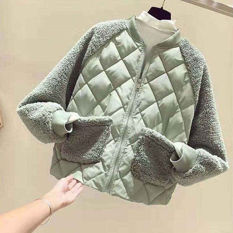 

2020 осенне-зимняя модная повседневная хлопковая свободная женская короткая теплая стеганая куртка из шерсти ягненка XXXL зелёный