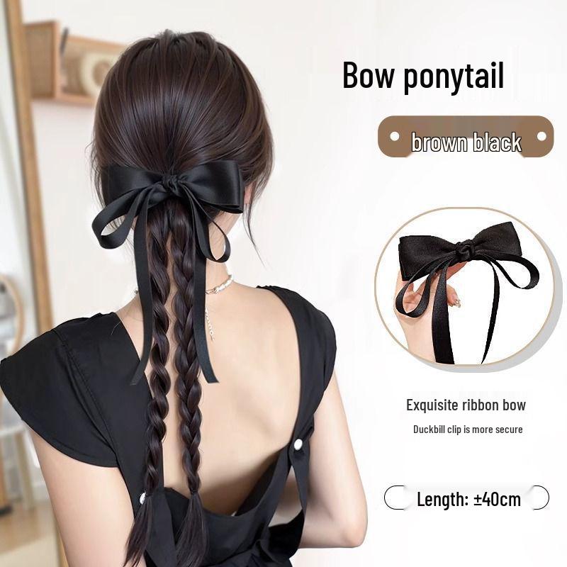 Women's Claw Clip Bow Ribbon Ponytail Braid – Elegant Curly Hair Updo Clip