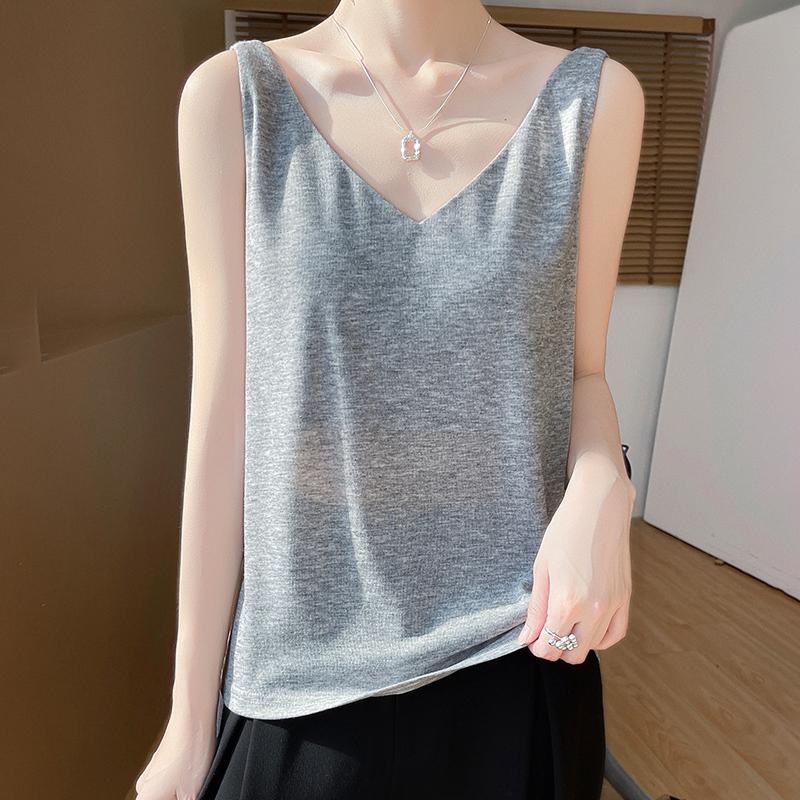 

Летний женский жилет, новый ледяной шелк, шелковый слинг, 50% шелк, 50% полиэстер, смешанное волокно, дышащая, маленькая рубашка L кадет серый