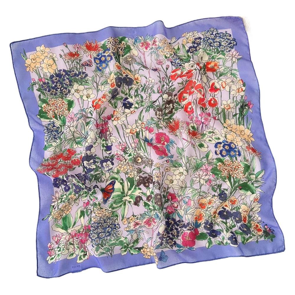 Flower Printed Silk Scarf Square Scarf Hair Band All-match Floral Kerchief  Spring Summer