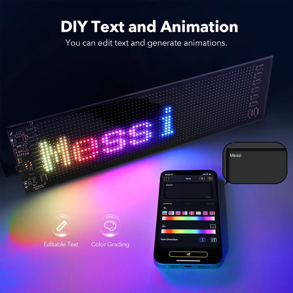 Smart LED Pixel Matrix Display Screen Soft Panel Car Devil Eyes Light DIY Text Pattern with APP Control for Car Windshield