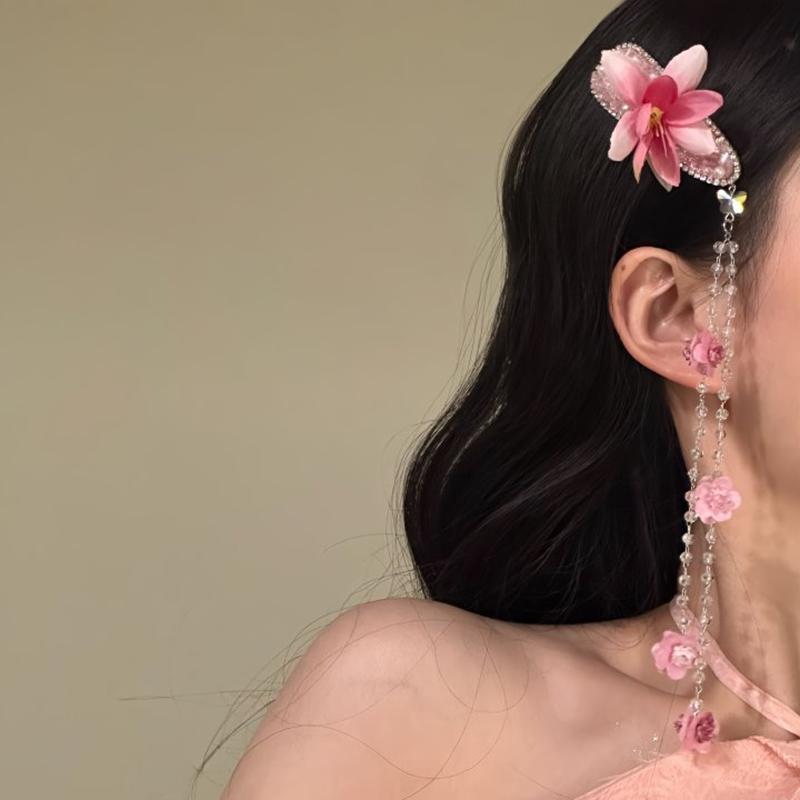 

Жемчужные стеклянные бусины, заколка для волос в виде цветка с бахромой, модная, супер фея, BB-зажим, сладкий, маленький, свежий, головной убор для ранней весны, аксессуары для волос