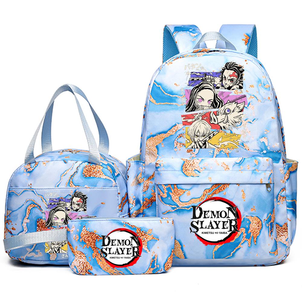 3Pcs/set Anime Demon Slayer Printed Backpack Handbag Pencil Case for Teenager Student Girl Boy Bookbag Schoolbag Large Capacity Waterproof Travel Bag