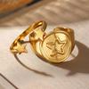 Stainless Steel Gold Color Pentagram Pattern Rings Set For Women Punk Metal Star Opening Adjustable Finger Ring Jewelry