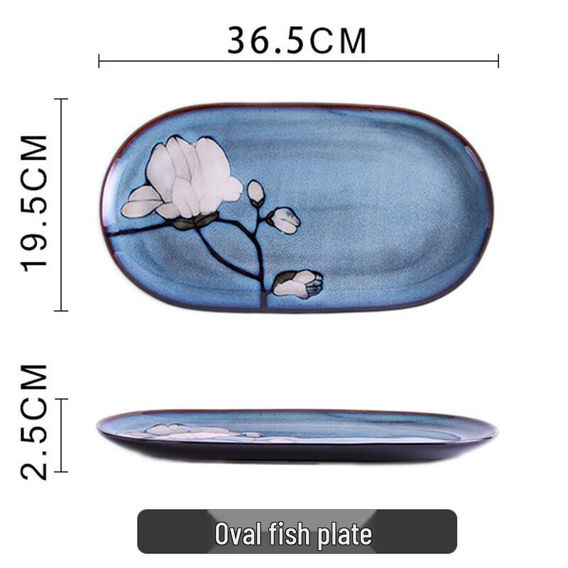 Zhishi Hand-Painted Magnolia Oval Fish Plate