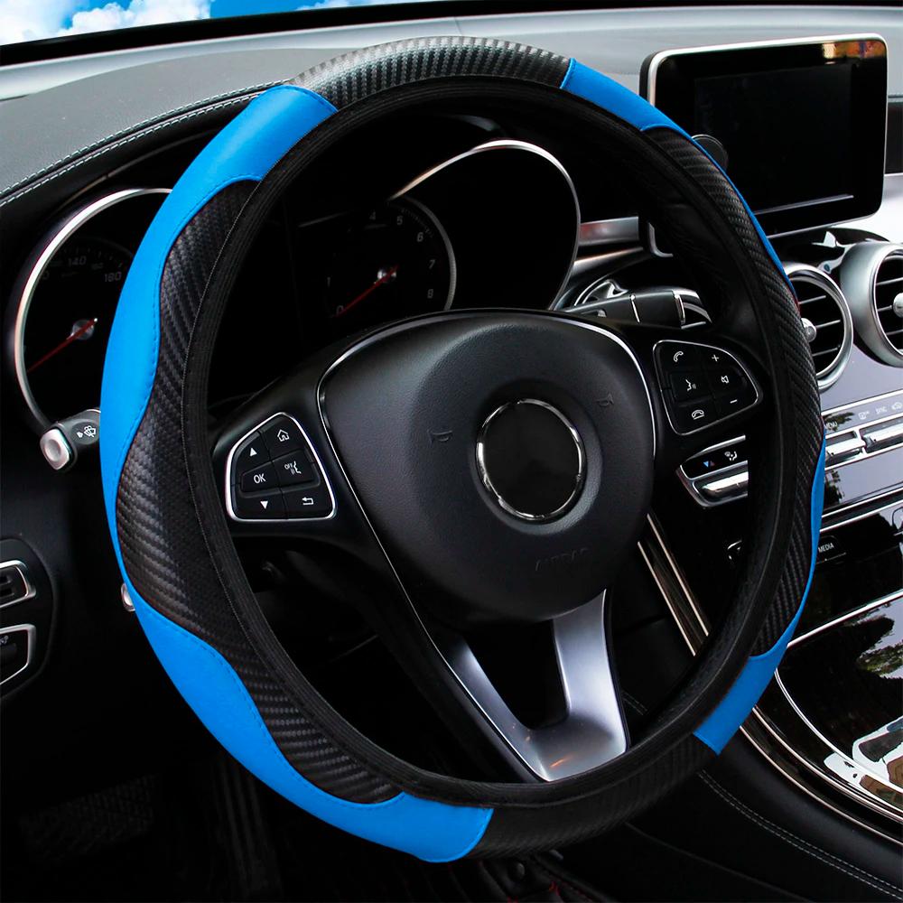 Car Steering Wheel Cover Breathable Anti Slip PU Leather Steering Covers Suitable 38cm Auto Decoration Carbon Fiber