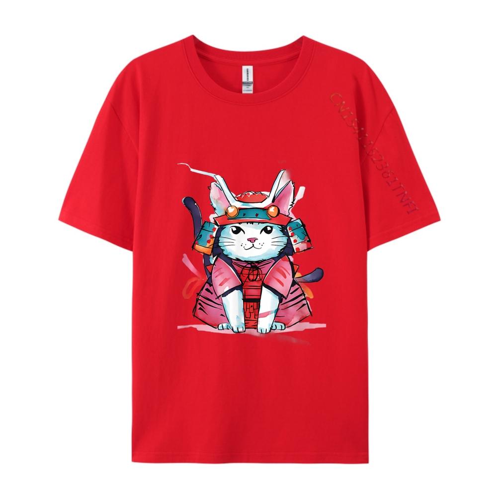 Cute Japanese Samurai Cat Aesthetic Ninja Ink Art Funny T Shirts Youth Man Clothes Plus Size Game S