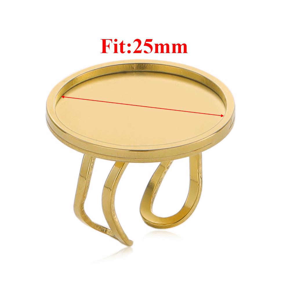 4pcs Stainless Steel 25mm Round Open Ring Cabochon Cameo Blank Tray Base Settings for DIY Rings Jewelry Making Findings Supplies
