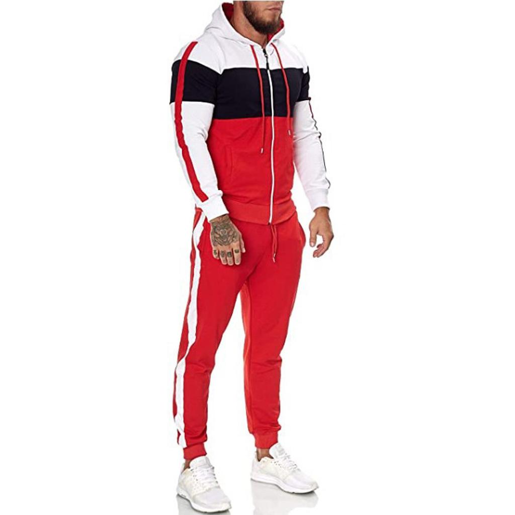 Men's fashion leisure color Patchwork sports fitness Hoodies pants suit
