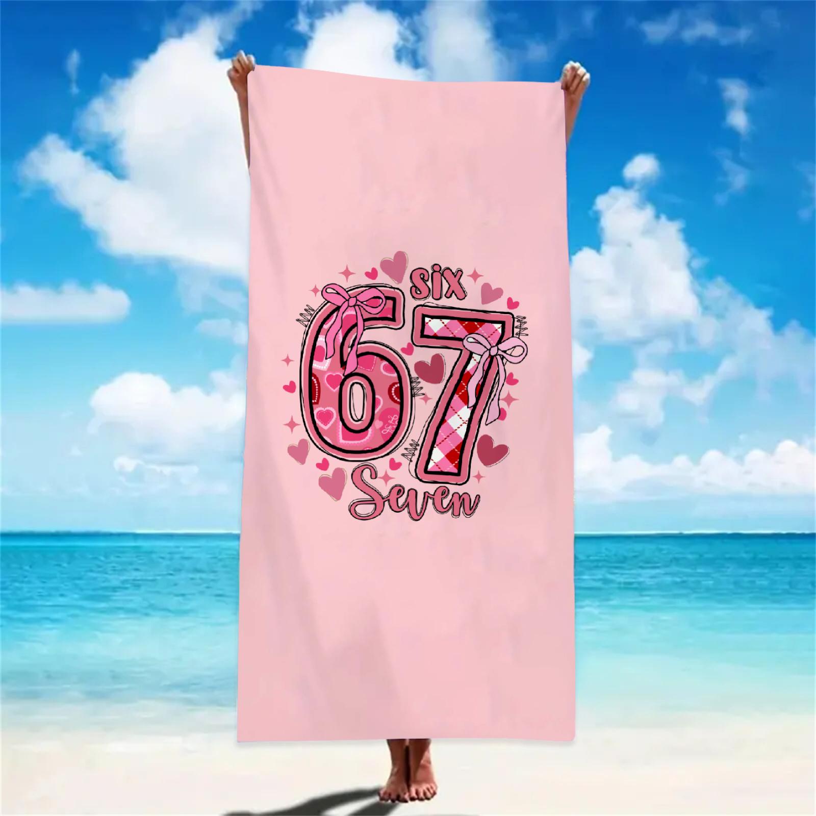 

Romantic 67 Meme Beach Towel Pink Kiss Me I m 67 Print Absorbent Lightweight Towel Ideal for Summer Beach Pool Vacation&Couple W40*H60(CM)