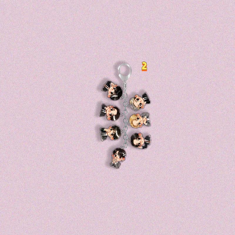 9pcs BTS Multi-Charm Keychain, Bangtan Boys Member Photo/Cartoon Figure Chain Keyring, Kpop ARMY Fans Bag Charm