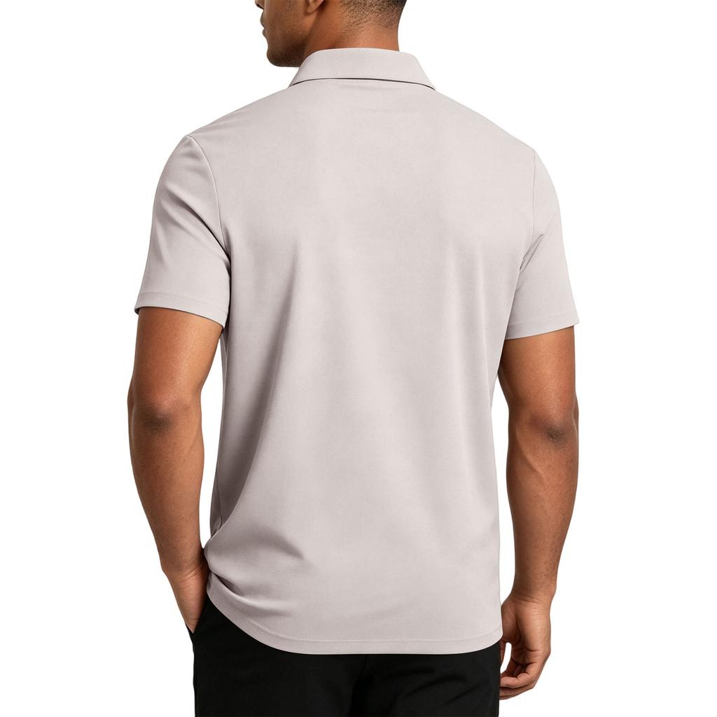 Men's Short Sleeve Polo Shirt with Zipper High Elasticity Ice Silk Knit Fabric Comfortable Stretch Waffle Texture Casual T-Shirt