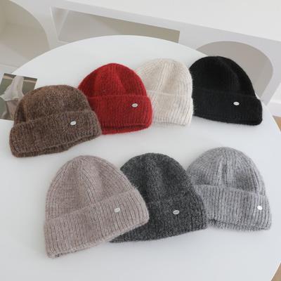 Labeled Knitted Hat for Women In Autumn and Winter New Warm and Thickened Cold Hat That Looks Smaller
