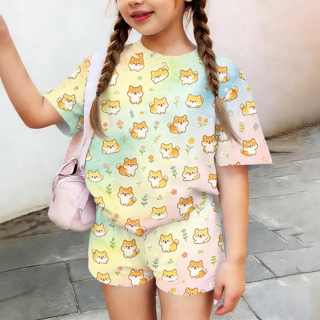 Kids Casual Short Sleeve Top and Shorts Set Animal Print Lightweight Summer Outfit Soft Fabric Comfortable Fit