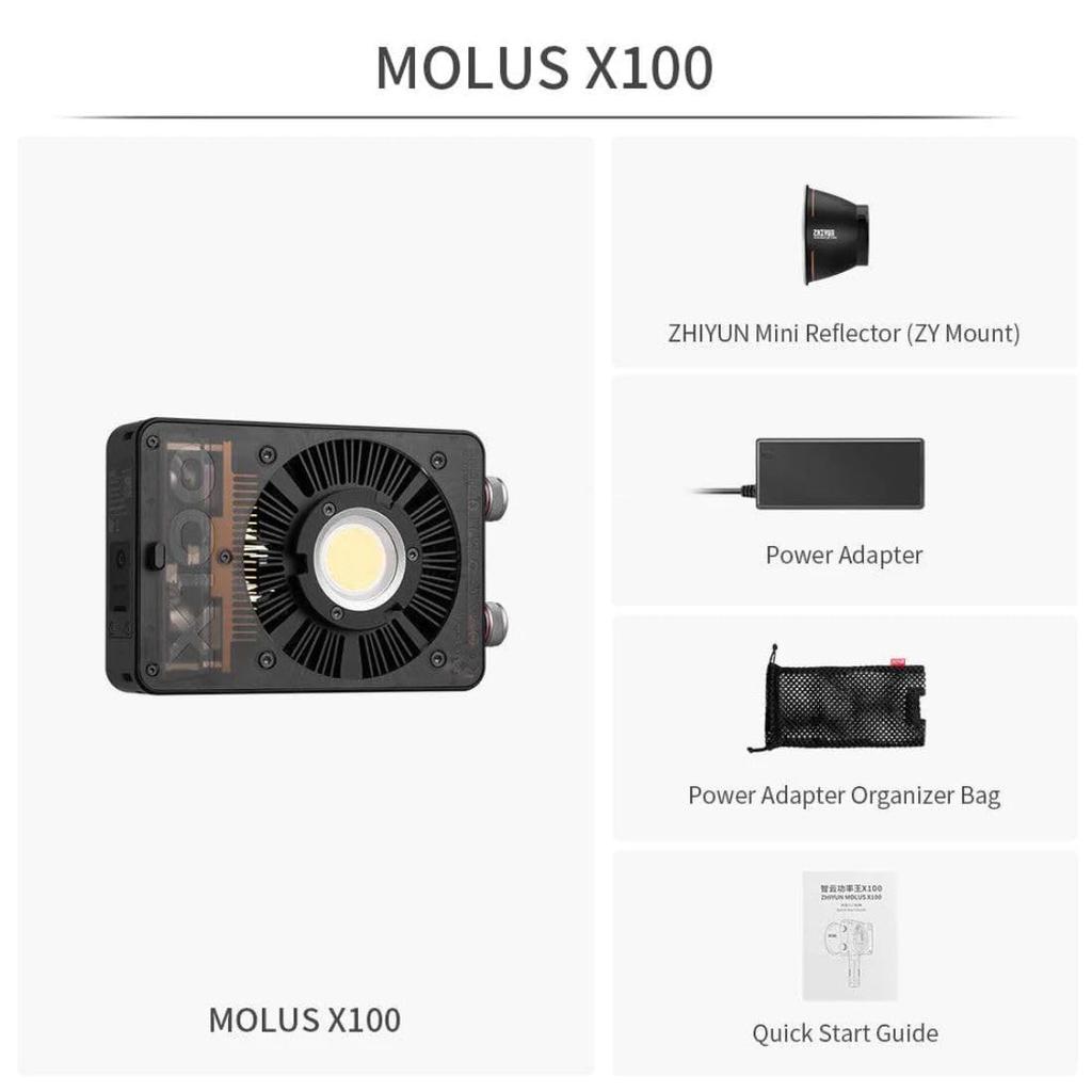 Japanese ZHIYUN MOLUS X100 Pocket COB LED Max 100W Power Item Number 087450 [Official Warranty] Light, Output, 2700-6500K Bi-Color, DC/USB/Triple
