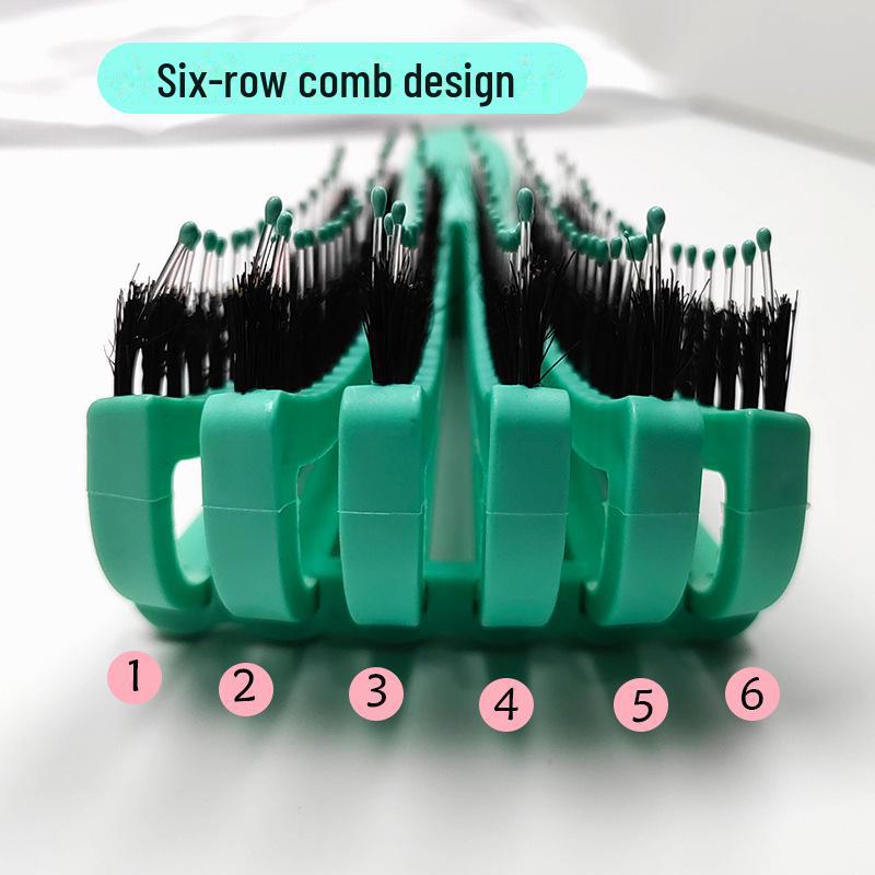 Hollow Rebound Massage Six-Claw Curved Styling Hairbrush with Pig Bristles