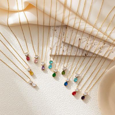 Titanium Steel 12 Birthstone Birthstone Zircon Retro Literary Necklace Clavicle Chain High Color Retention Plated 18K Gold Necklace