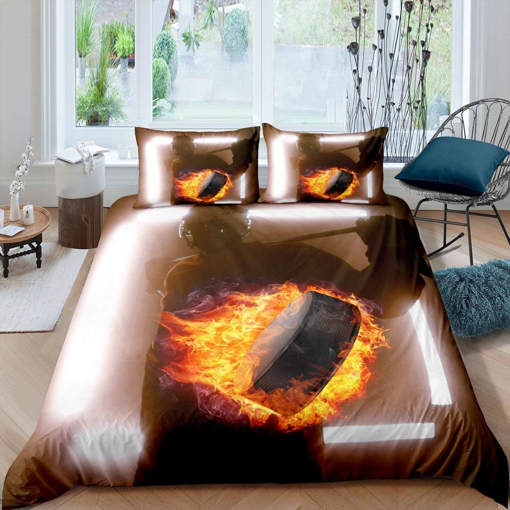 Comforter Ice Hockey Boys Puck King Size Sports Games Theme Bedding Set For Kids Youth Adult Men Winter Match
