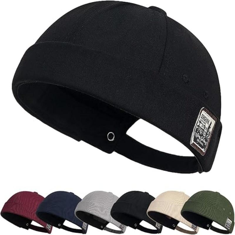 Unisex Cotton Hat Adjustable Brimless Docker Cap Rolled Cuff Sailor Hat Skullcap чёрный