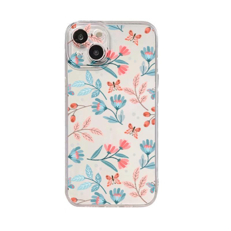 Small fresh flowers are suitable for Apple 17promax mobile phone case 16 all-inclusive soft case iphone12 light and transparent case.