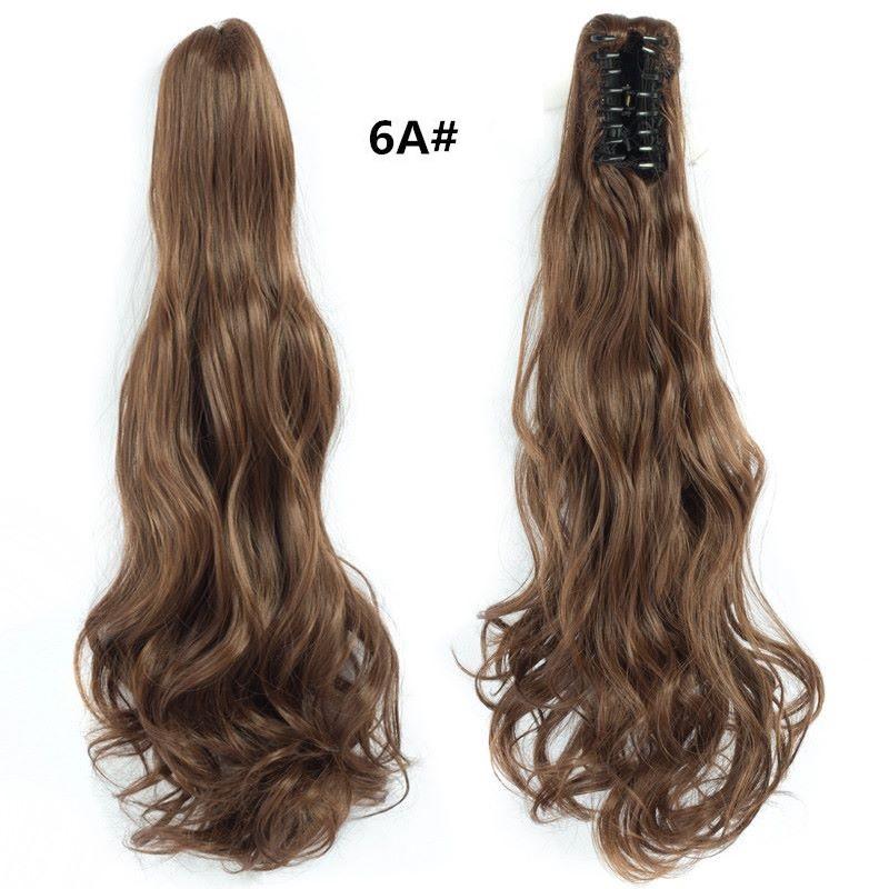 

22-дюймовые синтетические длинные волнистые вьющиеся волосы для наращивания хвоста с когтями, черный, коричневый, красный шиньон для женщин