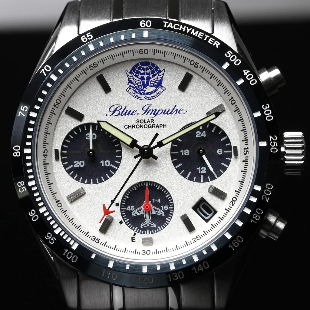 Blue Impulse Solar Chronograph Made In Official Emblem Product Men's Watch, Japan, (White)