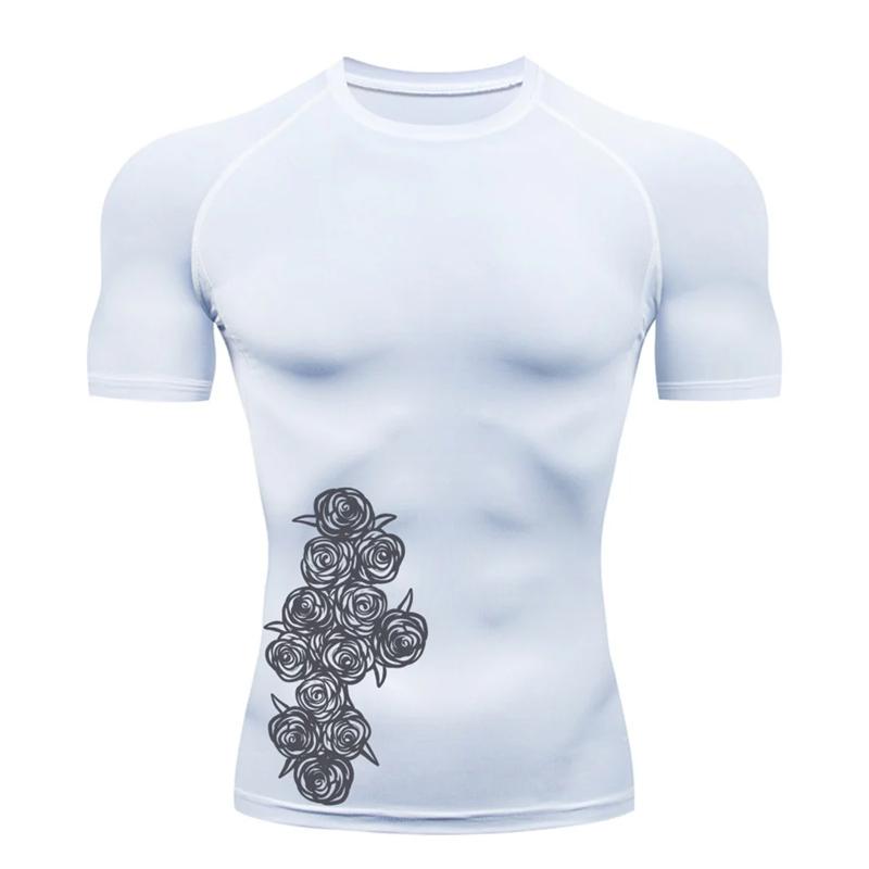 Graphic Print Short Sleeve Compression Shirt for Men Summer Athletic Quick Dry T-shirts Tops Gym Workout Running Training Tees
