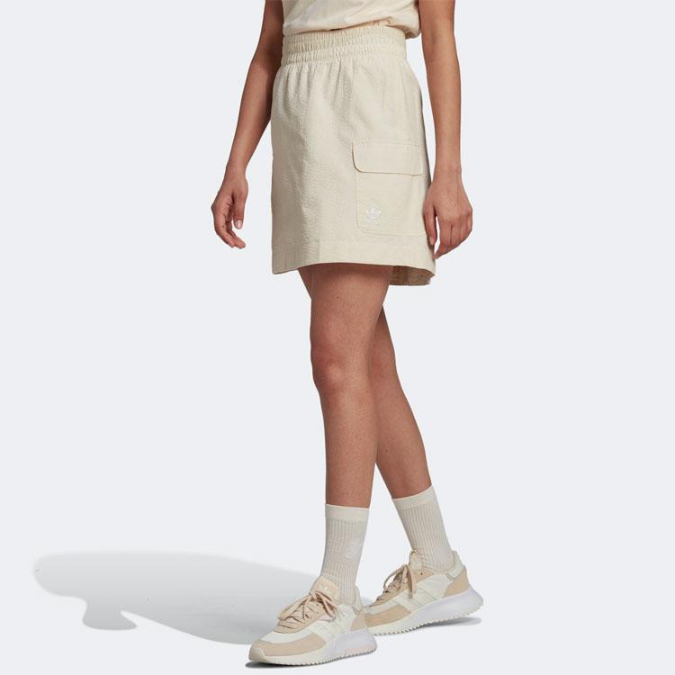 Adidas Originals Trefoil SS22 Solid Color Elastic Waist Sport Skirt Women Bottoms Beige HL9303