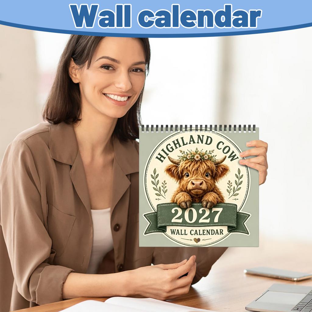 2027 Kuh Wandkalender, 12-Monats-Hängekalender für Wohnkultur