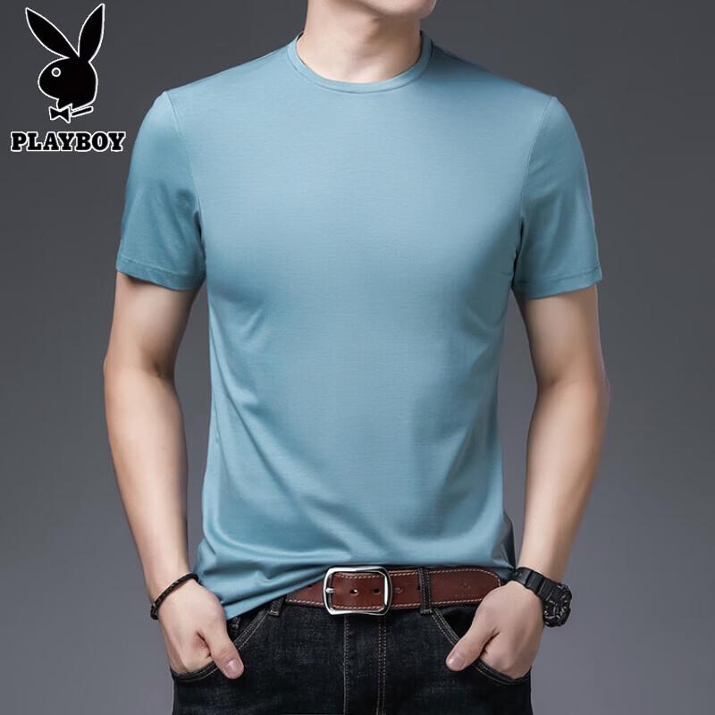 PLAYBOY Men's Silk Blend Short Sleeve Round Neck T-Shirt