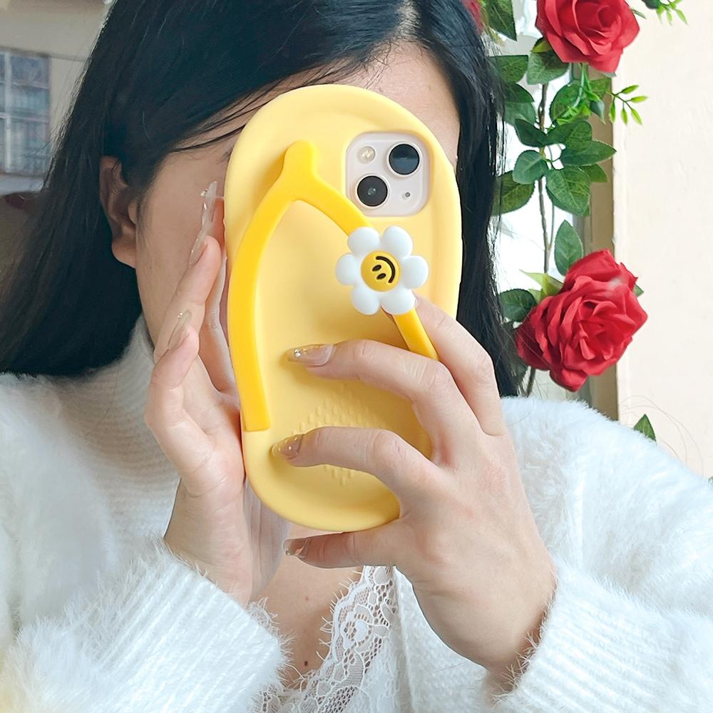 For iPhone 15 14 13 12 11 Pro Max XR XS X 6 7 8 Plus SE Cute 3D Flower Flip-flops Soft Silicon Phone Case Shock Proof Back Cover