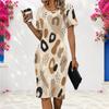Women Plus Size Round Neck Short Sleeve Camo Printed Fitted Midi Dress