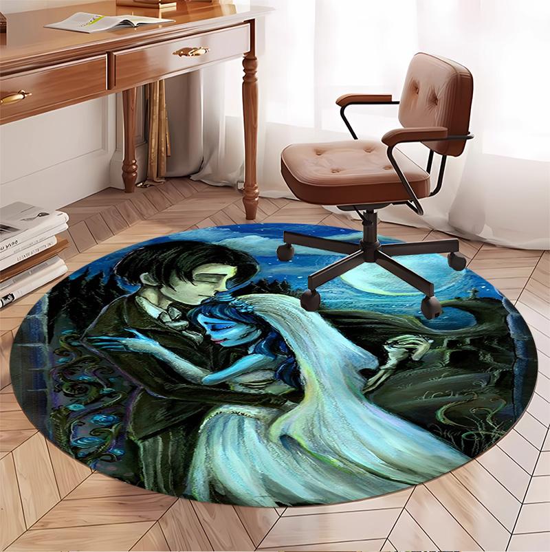 Corpse Bride Pattern Round Rug, Indoor/Outdoor Mat, for Picnic, Gameroom, Bedroom, Office, Living Room, Home Decor Carpet, Birthday Gift