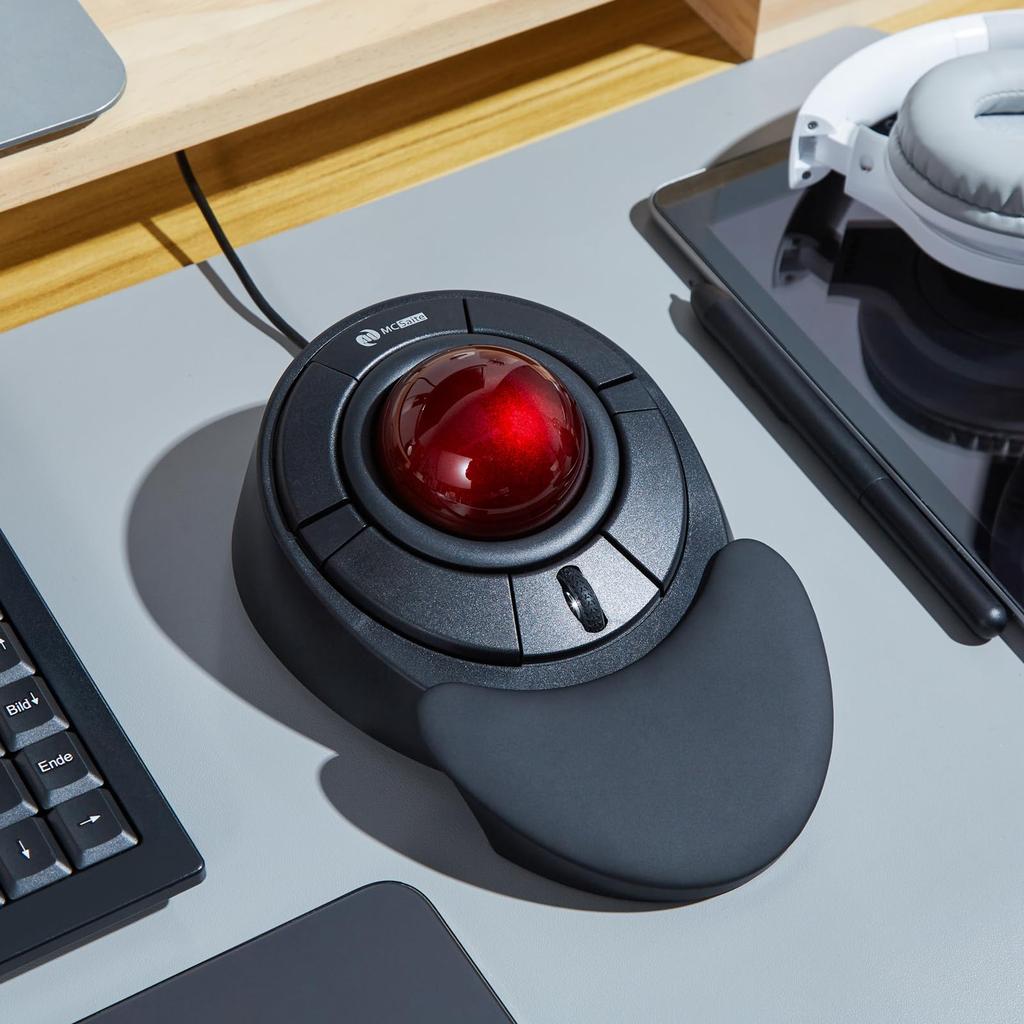 MCSaite Trackball Mouse, Optical USB, 5-Function Buttons, Wired Connection, PCMac Compatible, BlackRed