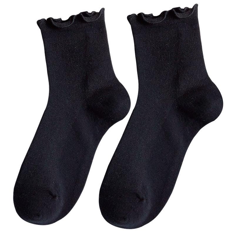 Women's Frilly Mid-Calf Socks: Autumn/Winter Japanese Academy Style – Thick, Artistic, Fresh White Design