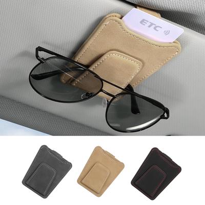 Letics Car Sunglasses Holder Glasses Holder Card Holder Sun Visor Storage Parking Ticket Clip On (Beige)