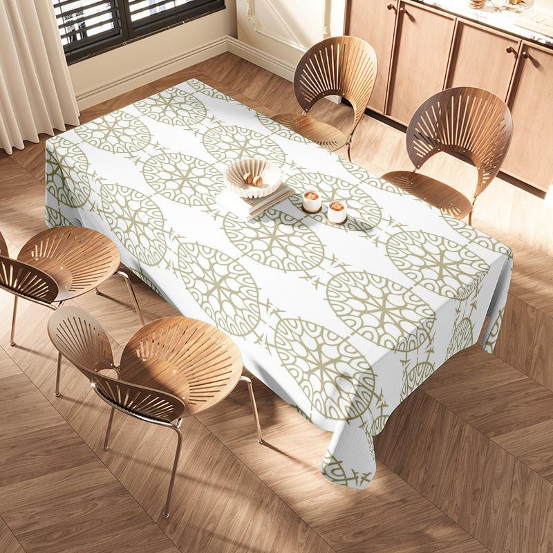Green White Leaves Printed Tablecloth Modern Flower Patterned Kitchen Home Decor Table Cover For Dining Room 51 X 78 Inches