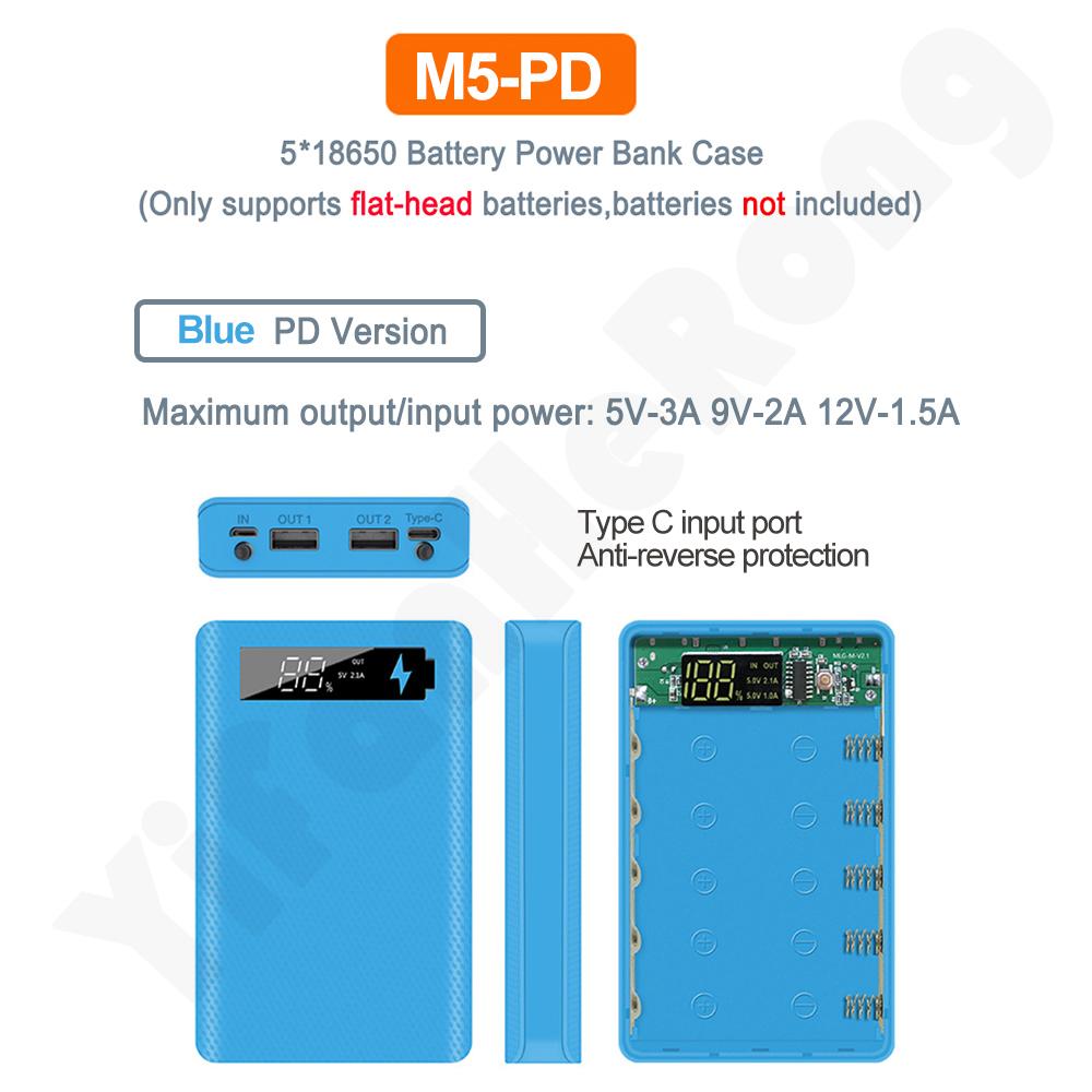 5*18650 Power Bank Case Dual USB For Mobile Phone Charger DIY Shell 18650 Battery Holder Charging Box With LED Flashlight