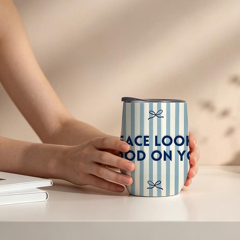 355ml Eggshell Cup Stripe Bow English Text Element Car Portable Cup Egg Shaped Insulated Cup Wine Travel Cup 12oz Eggshell Insulated Cup 355ml Eggshell Cup