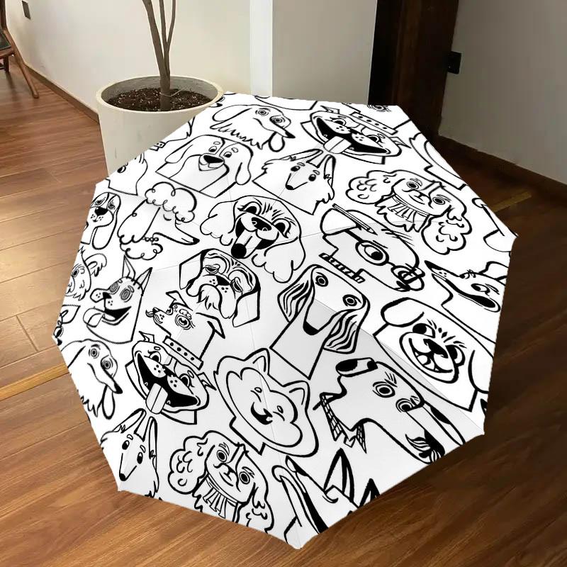 1PC Dog Pattern Umbrella-8-Rib Reinforced Portable Folding Travel Suitable for All Seasons Outdoor Daily Use -J0326