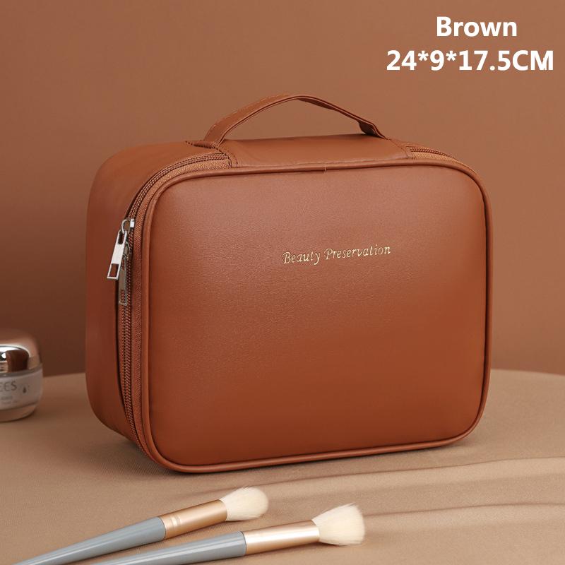 PU Large Capacity Women Tote Makeup Bag Portable Travel Organizer Tolietry Cosmetic Storage Bag Ladies Double Layer Pouch