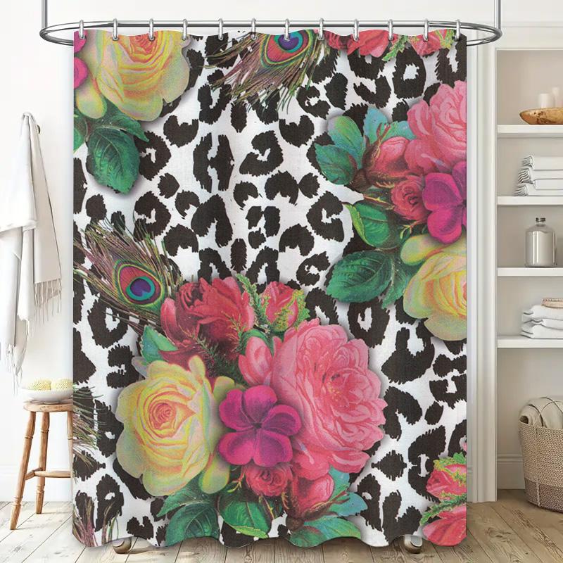 Luxury Floral Leopard Print Shower Curtain Waterproof Home Decor Bathroom Decoration for Kids