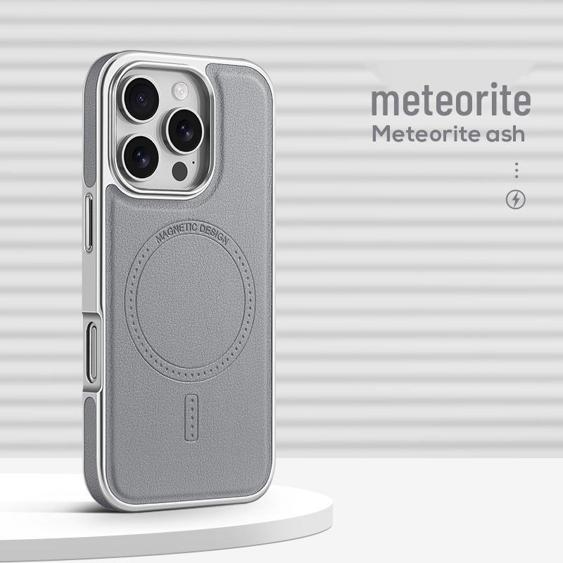 Apple 17 Promax Electroplated Leather Texture Magnetic Phone Case - iPhone16 Luxury Skin Feel, Strong Magnetic, Anti-fall Design