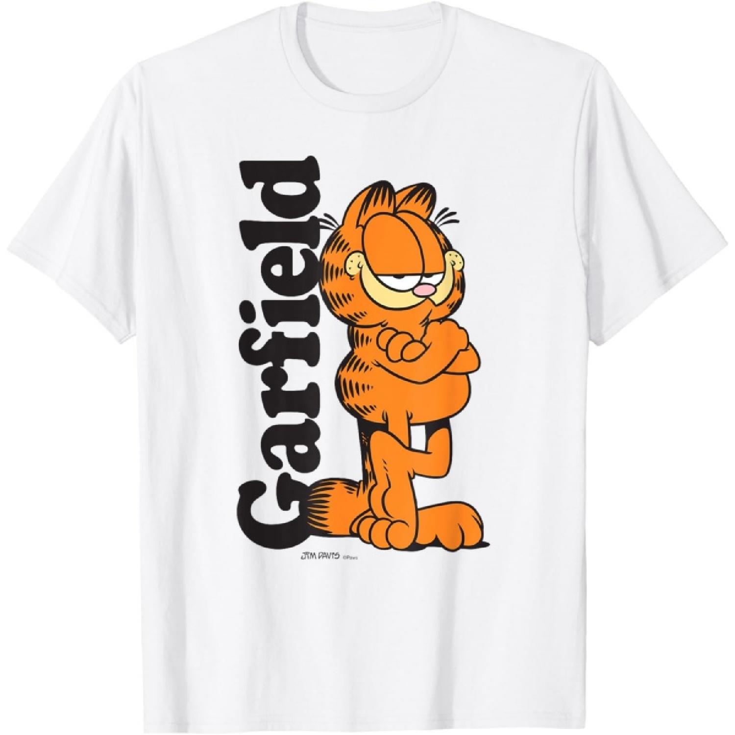 Garfield Leaning Against Logo Cartoon Cat T-Shirt S