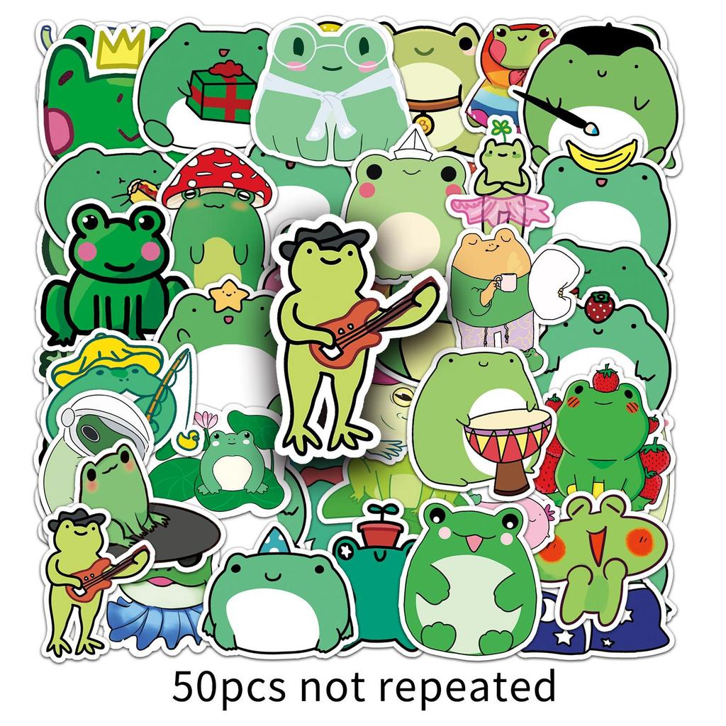 50 Small Frog Doodle Stickers Cartoon Animal Stickers Decorative Skateboard Water Cup Suitcase Stickers Waterproof
