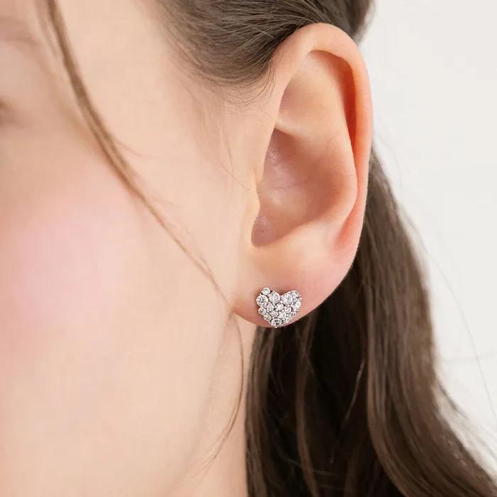 (Silver 925) Full Cubic Heart Earrings EC3301