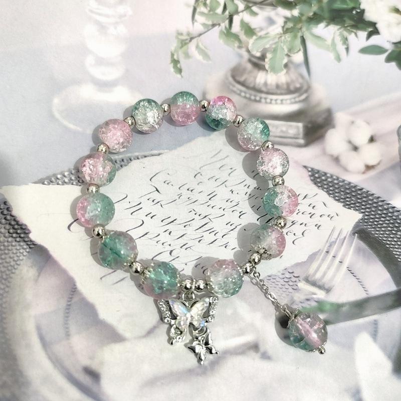 Luxury Glass Beads Crystal Bracelet For Women Fashion Butterfly Feather Tassel Pendant Bracelet Jewelry Accessories Gifts